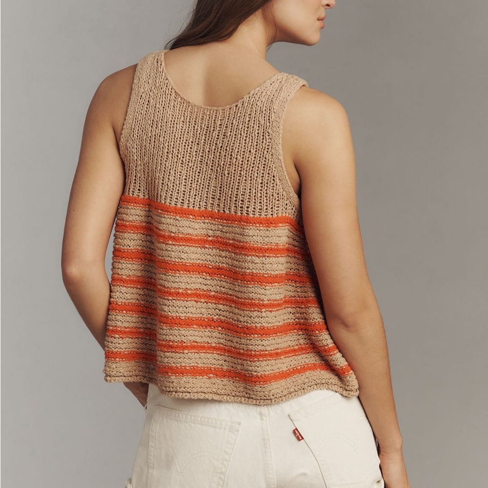 Anthropologie Striped Knit Tank Top in Tan and Orange - Picture 4 of 7